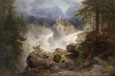 Bear Family in a Vast Mountain Landscape